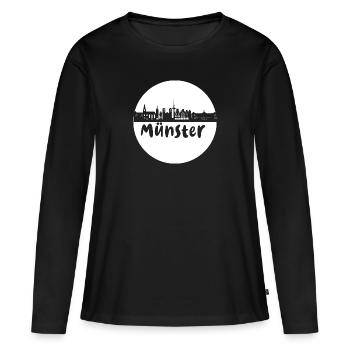 Münster, kreis, skyline,scherenschnitt, weiss - Frauen Premium Bio Langarmshirt - Schwarz - Vorne - Julia (174cm)