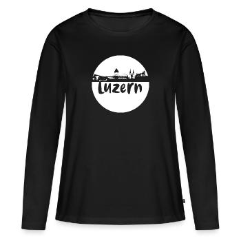 luzern,skyline, rond, coup de cisaille, blanc - T-shirt manches longues Premium bio Femme - noir - Devant - Julia (174cm)