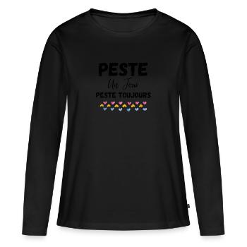 Peste un jour peste toujours vêtement drôle humour - T-shirt manches longues Premium bio Femme - noir - Devant - Julia (174cm)