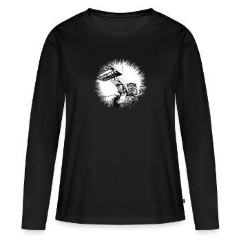 Chargeuse sur pneus - T-shirt manches longues Premium bio Femme - noir - Devant - Julia (174cm)