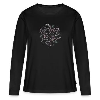 Blumen Mandala Schmetterlinge Pastel - Frauen Premium Bio Langarmshirt - Schwarz - Vorne - Julia (174cm)