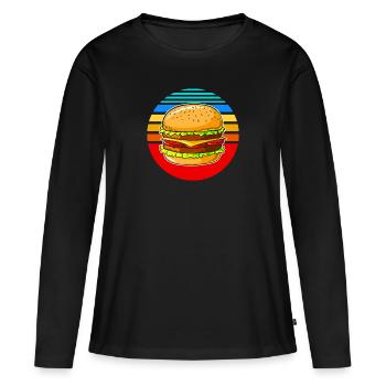 Burger Vintage Retro Fast Food - T-shirt manches longues Premium bio Femme - noir - Devant - Julia (174cm)