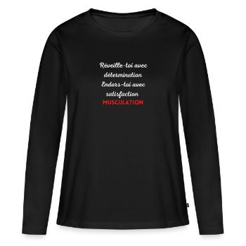 Reveille toi avec determination - T-shirt manches longues Premium bio Femme - noir - Devant - Julia (174cm)