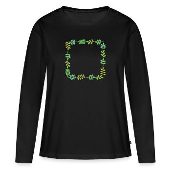 Cadre avec feuilles - T-shirt manches longues Premium bio Femme - noir - Devant - Julia (174cm)