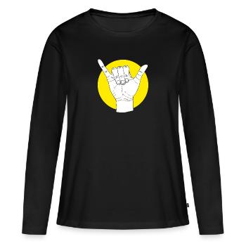 Restez détendu surfeur - salutation surfeur - geste de la main - T-shirt manches longues Premium bio Femme - noir - Devant - Julia (174cm)