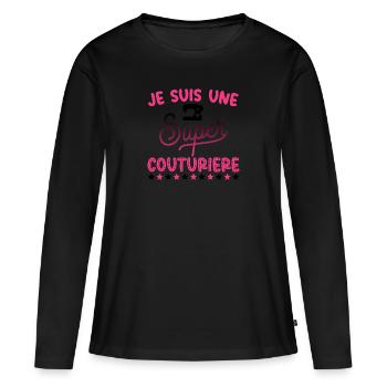 Je suis une super couturière humour couture - T-shirt manches longues Premium bio Femme - noir - Devant - Julia (174cm)