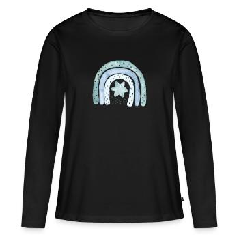 Bleu denim arc-en-ciel avec astérisque - T-shirt manches longues Premium bio Femme - noir - Devant - Julia (174cm)