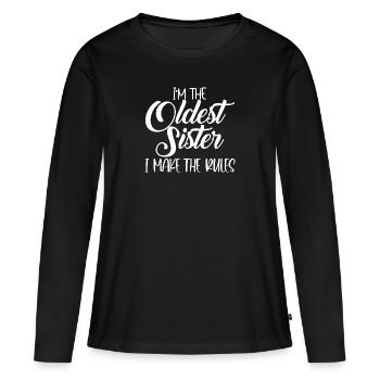 Je suis la sœur aînée je fais les règles - T-shirt manches longues Premium bio Femme - noir - Devant - Julia (174cm)