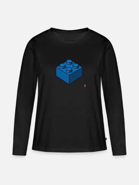 Baustein Blau - Frauen Premium Bio Langarmshirt - Schwarz