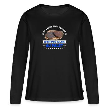un retraité qui joue au palet - T-shirt manches longues Premium bio Femme - noir - Devant - Julia (174cm)