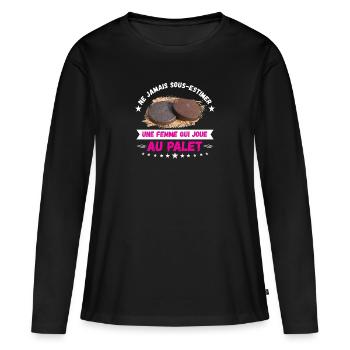 une femme qui joue au palet - T-shirt manches longues Premium bio Femme - noir - Devant - Julia (174cm)