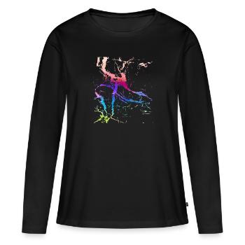 bunt,abstrakt,streifen,used optik,kratzer - Frauen Premium Bio Langarmshirt - Schwarz - Vorne - Julia (174cm)