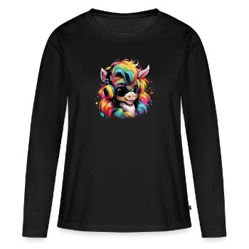 Cute foal with headset gift equestrian sport - Women's Premium Organic Long Sleeve Shirt - black - Front - Julia (174cm)