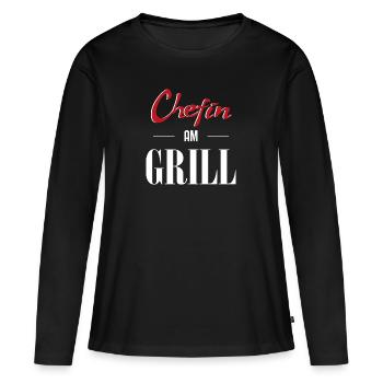 Chef au grill - T-shirt manches longues Premium bio Femme - noir - Devant - Julia (174cm)