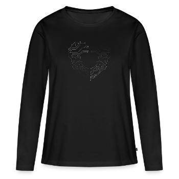 Circuits électroniques coeur - T-shirt manches longues Premium bio Femme - noir - Devant - Julia (174cm)