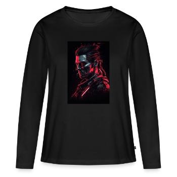 Neon Cyber Warrior Portrait #2 - Frauen Premium Bio Langarmshirt - Schwarz - Vorne - Julia (174cm)