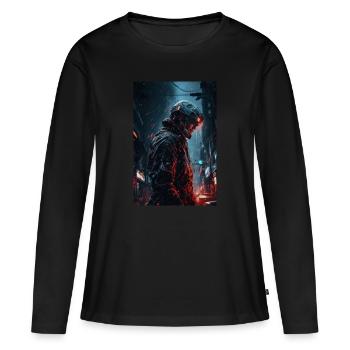 Neon Cyber Future Warrior #4 - Frauen Premium Bio Langarmshirt - Schwarz - Vorne - Julia (174cm)