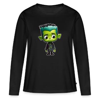 Monstre vert mignon - T-shirt manches longues Premium bio Femme - noir - Devant - Julia (174cm)