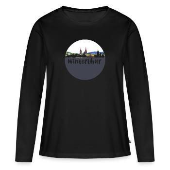 winterhur,skyline,retro, scherenschnitt,schweiz - Frauen Premium Bio Langarmshirt - Schwarz - Vorne - Julia (174cm)