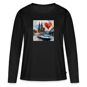 Cathédrale de Cologne,Cathédrale,Cologne,Coeurs,Peinture,Pastel - T-shirt manches longues Premium bio Femme - noir - Devant - Julia (174cm)