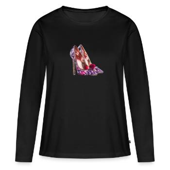 highheels,pailletten,rose,schuhe,glitzer,glamour - Frauen Premium Bio Langarmshirt - Schwarz - Vorne - Julia (174cm)