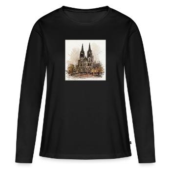 Cathédrale de Cologne,Cathédrale,Cologne,Dessin,Croquis - T-shirt manches longues Premium bio Femme - noir - Devant - Julia (174cm)