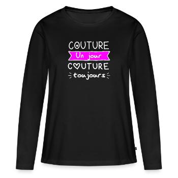 Couture un jour couture toujours humour couture - T-shirt manches longues Premium bio Femme - noir - Devant - Julia (174cm)