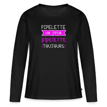 Pipelette un jour pipelette toujours provoque - T-shirt manches longues Premium bio Femme - noir - Devant - Julia (174cm)