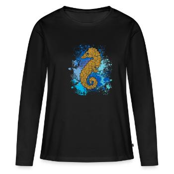 Hippocampe | Hippocampes | hippocampe - T-shirt manches longues Premium bio Femme - noir - Devant - Julia (174cm)