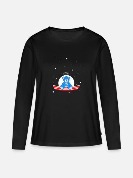 Schläfriger Teddybär - Frauen Premium Bio Langarmshirt - Schwarz