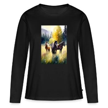 Cheval - T-shirt manches longues Premium bio Femme - noir - Devant - Julia (174cm)