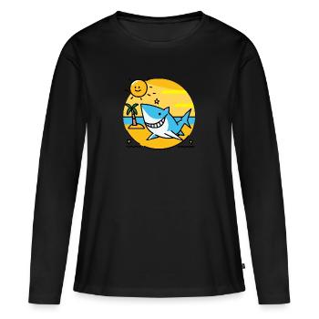Requin sur la plage se baigne au soleil - T-shirt manches longues Premium bio Femme - noir - Devant - Julia (174cm)