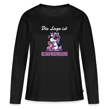 lustiger Einhorn Spruch zum Feiern und Party - Frauen Premium Bio Langarmshirt - Schwarz - Vorne - Julia (174cm)