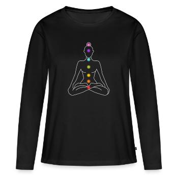 Chakra chakras méditation siège de lotus méditer Yog - T-shirt manches longues Premium bio Femme - noir - Devant - Julia (174cm)