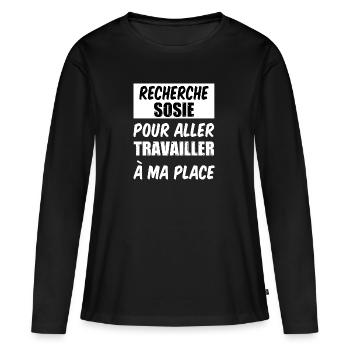 Recherche sosie pour aller travailler à ma place - T-shirt manches longues Premium bio Femme - noir - Devant - Julia (174cm)