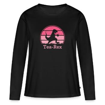 Tea-Rex Dino T-Rex dinosaure avec tasse à thé - T-shirt manches longues Premium bio Femme - noir - Devant - Julia (174cm)
