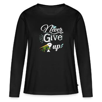 Never Give Up 🐸 Niemals aufgeben Frosch vs Storch - Frauen Premium Bio Langarmshirt - Schwarz - Vorne - Julia (174cm)