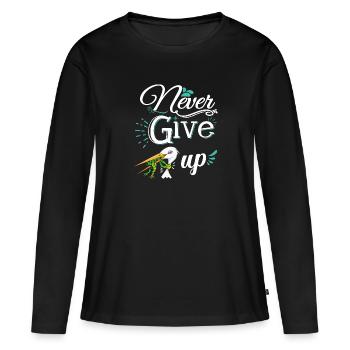 Never Give Up 🐸 Niemals aufgeben Frosch vs Storch - Frauen Premium Bio Langarmshirt - Schwarz - Vorne - Julia (174cm)