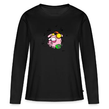 Piggy Edek avec Walkman - T-shirt manches longues Premium bio Femme - noir - Devant - Julia (174cm)