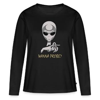 Wanna Probe Freches Alien - Frauen Premium Bio Langarmshirt - Schwarz - Vorne - Julia (174cm)