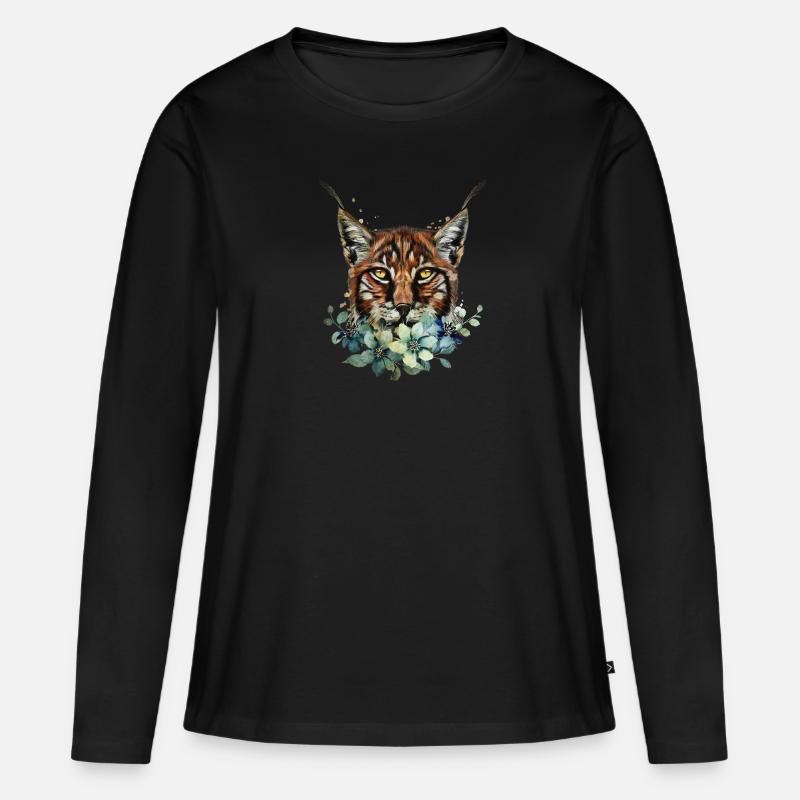 Luchs - Frauen Premium Bio Langarmshirt - Schwarz