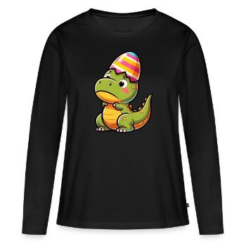 Oster T-Rex in Eierschale, Tollpatschig - Frauen Premium Bio Langarmshirt - Schwarz - Vorne - Julia (174cm)