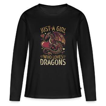 Juste une fille qui aime les dragons - T-shirt manches longues Premium bio Femme - noir - Devant - Julia (174cm)
