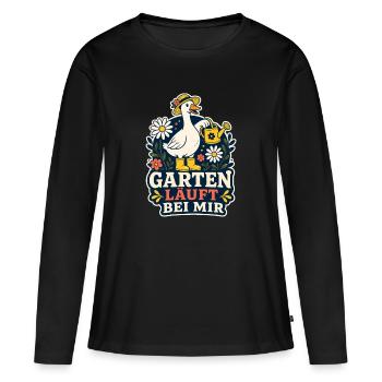 Garten läuft bei mir – Garten-Gans - Frauen Premium Bio Langarmshirt - Schwarz - Vorne - Julia (174cm)