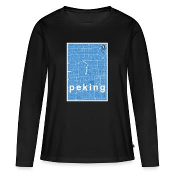 Pékin hipster carte de la ville bleu - T-shirt manches longues Premium bio Femme - noir - Devant - Julia (174cm)