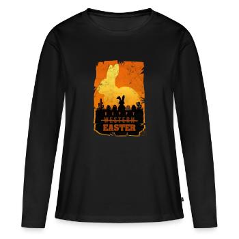 Parodie Rétro Western De Pâques - T-shirt manches longues Premium bio Femme - noir - Devant - Julia (174cm)