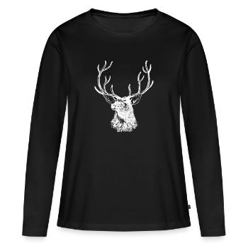 Cerf d’orignal Bois de cerf tête de cerf chasseur - T-shirt manches longues Premium bio Femme - noir - Devant - Julia (174cm)
