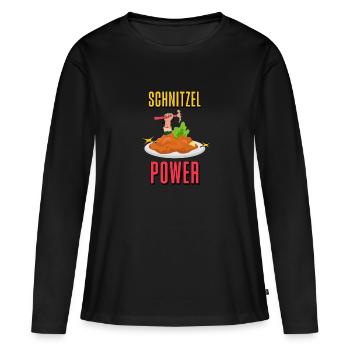 Schnitzel Power, Schnitzel Kraft - Frauen Premium Bio Langarmshirt - Schwarz - Vorne - Julia (174cm)