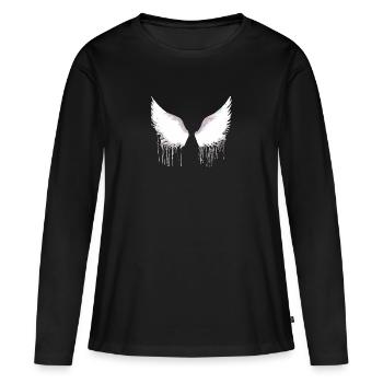 Ailes, ailes d’ange, ailes d’ange, blanc, graffiti - T-shirt manches longues Premium bio Femme - noir - Devant - Julia (174cm)