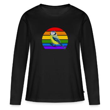 Blaumeise Vogel Regenbogen Vielfalt Singvogel - Frauen Premium Bio Langarmshirt - Schwarz - Vorne - Julia (174cm)